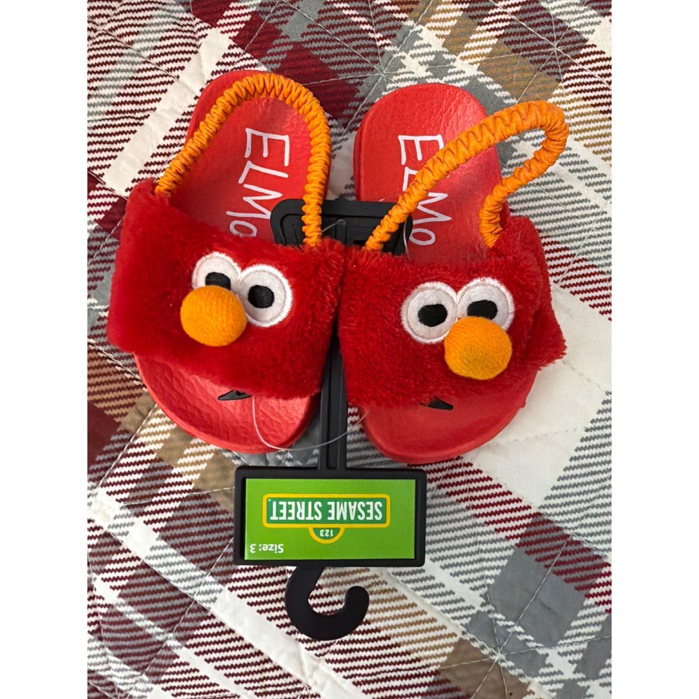 Sesame Street Elmo Toddler Red Faux Fur Slide Sandals with Backstrap Size 3 NWT